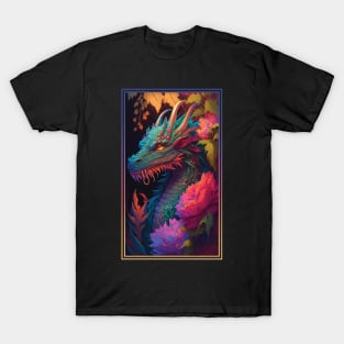 Dragon Vibrant Tropical Flower Tall Digital Oil Painting Portrait T-Shirt